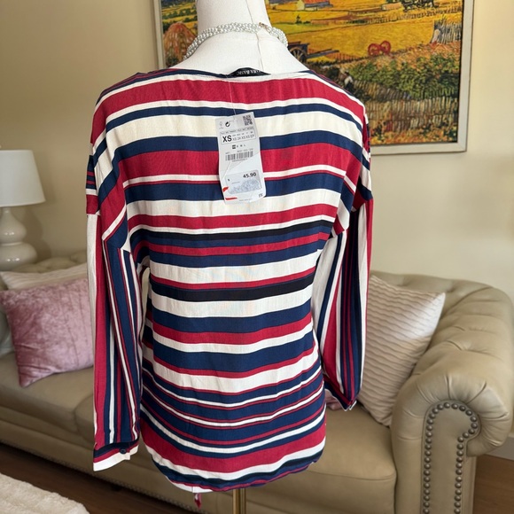 ZARA Striped V-Neck Top - Picture 2 of 13